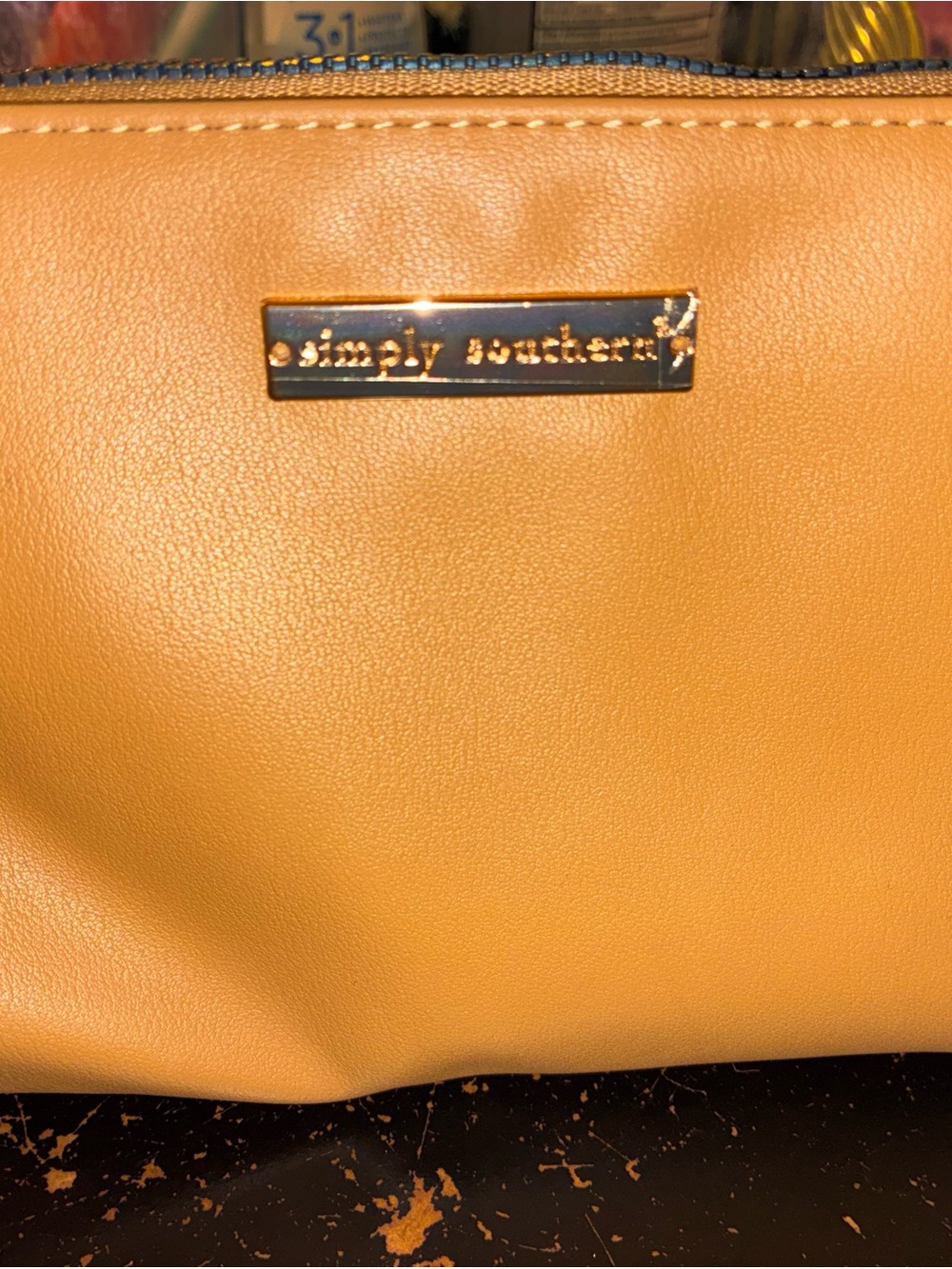 Simply Southern Tan Faux Leather Cosmetic Pouch